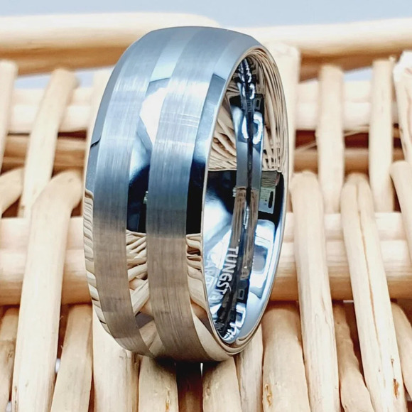 "Silver Tungsten Wedding Band for Men & Women, GALTUN074
